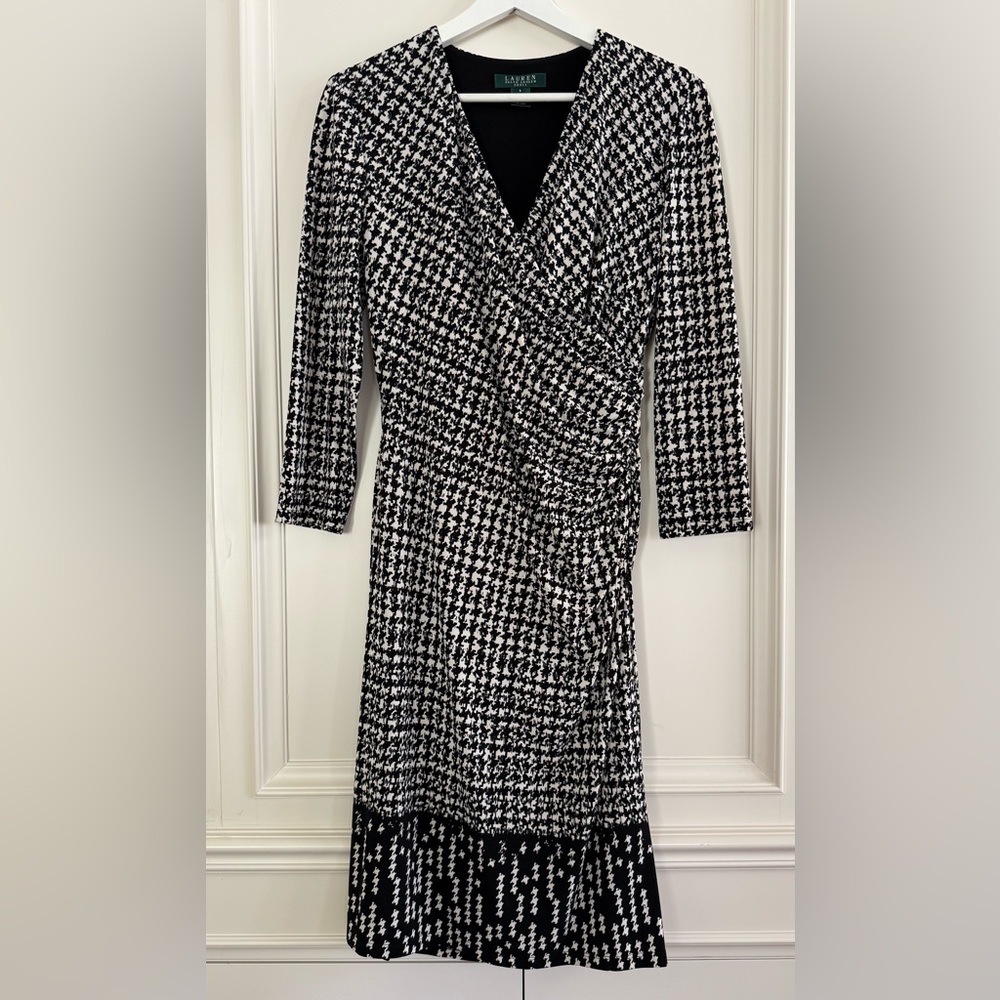 Lauren Ralph Lauren | Houndstooth Stretchy Front Wrap Dress - size 6